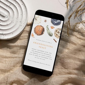Electronic Friendsgiving E-vite Template, Digital Thanksgiving Dinner Invitation Templett Editable Fall dinner text message invite