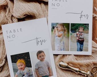 Foto Tischnummer Vorlage, Baby Foto Tischnummer Karte, Minimalistische Tischnummer Karte, Hochzeit Kindheit Tischnummern, Templett #064