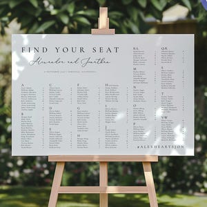 Alphabetical Seating Chart Template, Minimalist Wedding Seating Sign, Alphabetical Table Plan, Printable Seating Chart, Canva #10 ALEX