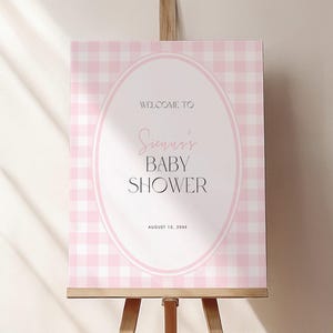 Pink Gingham Baby Shower Welcome Sign Template, Pink Baby Shower Sign, Pink Plaid Welcome Poster, Girl Baby Shower Sign, Canva #GH2506