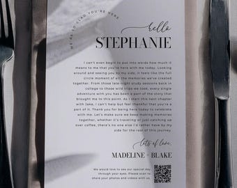 Personalized Thank You Notes for Wedding Guests with QR Code, Personalized Wedding Letter, Napkin Note, Edit with Canva #MB01 MADDIE