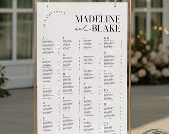 Alphabetical Seating Chart Template, Minimalist Wedding Seating Sign, Alphabetical Table Plan, Printable Seating Chart, Canva #MB01 MADDIE