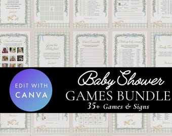 Silly Goose Baby Shower Games Bundle, Green Gingham Baby Shower Games Bundle, Goose Baby Shower Games, Printable Baby Games, Canva #SG2512