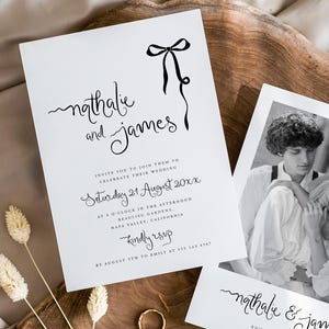 Hochzeitseinladung mit Schleife, Antwortkarte, Französische Hochzeitseinladung, Altes Geld Hochzeitseinladung, Kokette Hochzeitseinladung, Templett #091