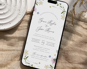 Wildflower Wedding Evite Template for Canva, Floral Wedding Evite, Electronic Wedding Invitation, Summer Wedding Text Message Invite #GJ01
