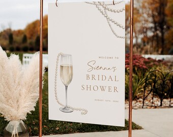 Pearls and Prosecco Welcome Sign Template, Boho Bridal Shower Welcome, Bridal Brunch Shower Welcome Sign, Brunch and Bubbly, Templett #085