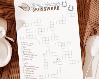 Baby Shower Crossword Game, Western Baby Crossword Puzzle Game, Cowboy Baby Games, Rodeo Crosswords Game with Answer Key #CB093