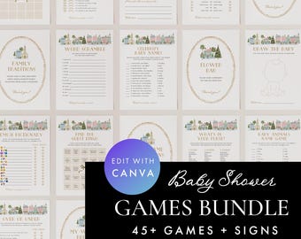 It Takes a Village Baby Shower Games Bundle, Baby Shower Signs Bundle, Winter Baby Shower Games, Printable Baby Games, Canva