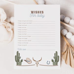Western Wishes for Baby Template, Cowboy Baby Shower Well Wishes Card, Wishes for Baby Printable, Wishes for Baby Card, Templett #CB093
