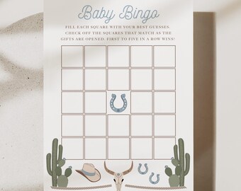 Western Baby Bingo Game, Western Baby Shower Bingo Game, Cowboy Baby Shower Games, Cowgirl Baby Bingo Printable, Editable Template #CB093