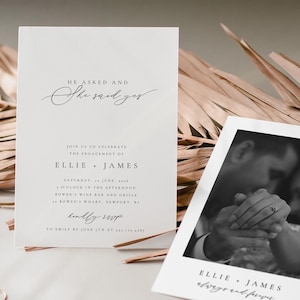Verlobungsfeier Einladungs Vorlage, She Said Yes Verlobungsfeier Einladen, Minimalistische Verlobungsfeier, Canva Template #EJ01