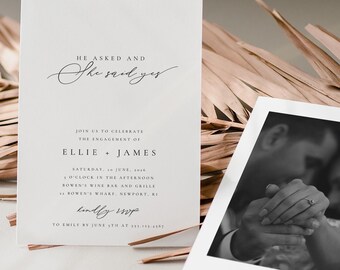 Engagement Party Invitation Template, She Said Yes Engagement Party Invite, Minimalist Engagement Announcement, Canva Template #EJ01