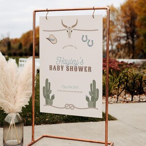 Western Baby Shower Welcome Sign, Rodeo Baby Shower Sign, Boho Baby Shower Poster, Printable Welcome Poster, Editable Template #CB093