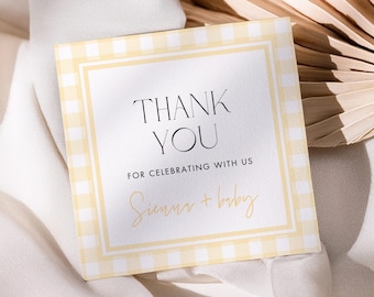 Yellow Gingham Favor Tag Template, Baby Shower Thank You Tag, Yellow Plaid Favor Tag, Digital Thank You Tag, Canva Template #GH2506