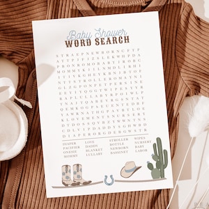 Baby Shower Word Search Game, Western Baby Word Search Game, Cowboy Baby Games, Rodeo Word Puzzle Game with Answer Key #CB093