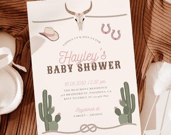 Western Baby Shower Invitation Template, Cowboy Baby Shower Invitation, Rodeo Baby Girl Shower Invite, Cowboy Baby Invite, Templett #CB093