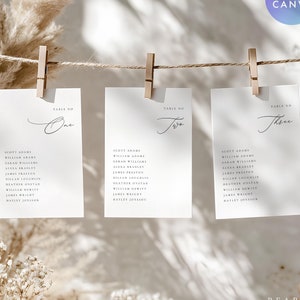 Cartes de table de mariage minimalistes, modèle de table de table moderne, Script table pour assigner une table, numéro de table de mariage, toile # EJ01