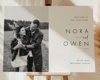 Wedding Welcome Sign Template, Minimalist Welcome Wedding Signs with Photo, Script Wedding welcome poster, Photo Welcome Sign, Templett #064