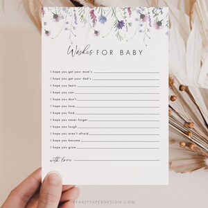 Wildflower Baby Shower Wishes for Baby Game Template, Boho Baby Shower Games, Printable Wishes Game, Floral Baby Games Baby Wishes #081