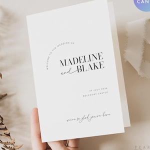 Wedding Program Booklet Template, Modern Wedding Ceremony Program, Minimalist Editable Order of Service, Folded Program, Canva #MB01 MADDIE
