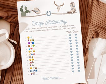 Emoji Pictionary Baby Shower Game, Western Baby Emoji Game, Cowboy Baby Game Emoji Pictionary Game, Baby Shower Emoji Game #CB093