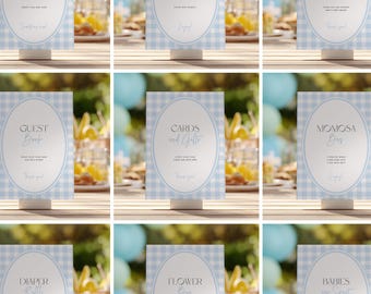 Blue Gingham Baby Shower Signs Bundle, Boy Gingham Baby Shower Signs, Cards and Gifts, Guest Book, Books for Baby, Canva #GH2506