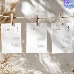 Cartes de table de mariage, modèle de table de table moderne, table minimaliste pour affectation de table, numéro de table de mariage, toile #MB01 Maddie