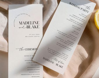 Modello per programma di matrimonio 4x9, programma della cerimonia nuziale fronte e retro 3,5x8,5, ordine del servizio, modello Canva #MB01 MADDIE