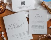 Minimalist Wedding Invitation Bundle, Minimal Invitation Set with QR Code, Wedding Suite, Online Rsvp and Details, Template Canva #AW01
