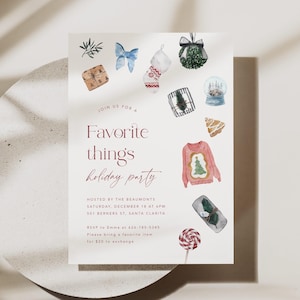 Favorite Things Holiday Party Invitation Template, Christmas Gift Swap Invite, Holiday Gift Exchange Party Invitation, Editable Template