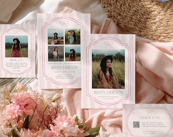 Invitación de graduación a rayas, anuncio de graduación 2026 con fotos, tarjetas de agradecimiento y fondos para la universidad, invitación digital, Canva #PSB2603