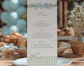 Silly Goose Menu Template, Green Gingham Menu, Silly Goose Baby Shower Menu, Editable with Canva #SG2512