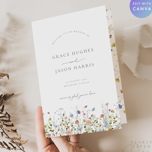 Floral Wedding Program Booklet Template, Wildflower Wedding Ceremony Program, Printable Order of Service, Folded Program, Canva #GJ01 GRACE