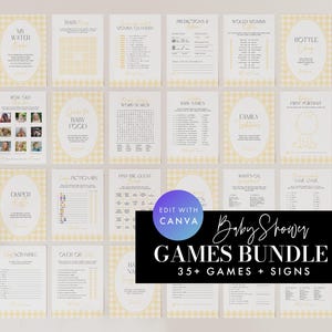 Yellow Gingham Baby Shower Games Bundle, Baby Shower Games Bundle