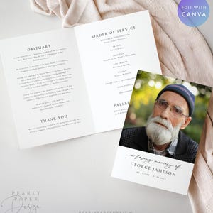 Funeral Program Template, In Loving Memory Funeral Booklet, Memorial Order of Service, Memorial Service Program with Photo, Canva #2506
