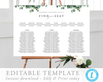 wedding seating chart template eucalyptus seating chart etsy