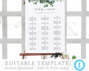 Wedding Seating Chart Poster Alphabetical Order