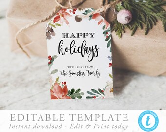christmas gift tag template holiday tag christmas tag etsy