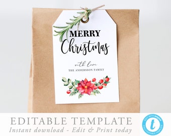 christmas gift tag template holiday tag christmas tag etsy