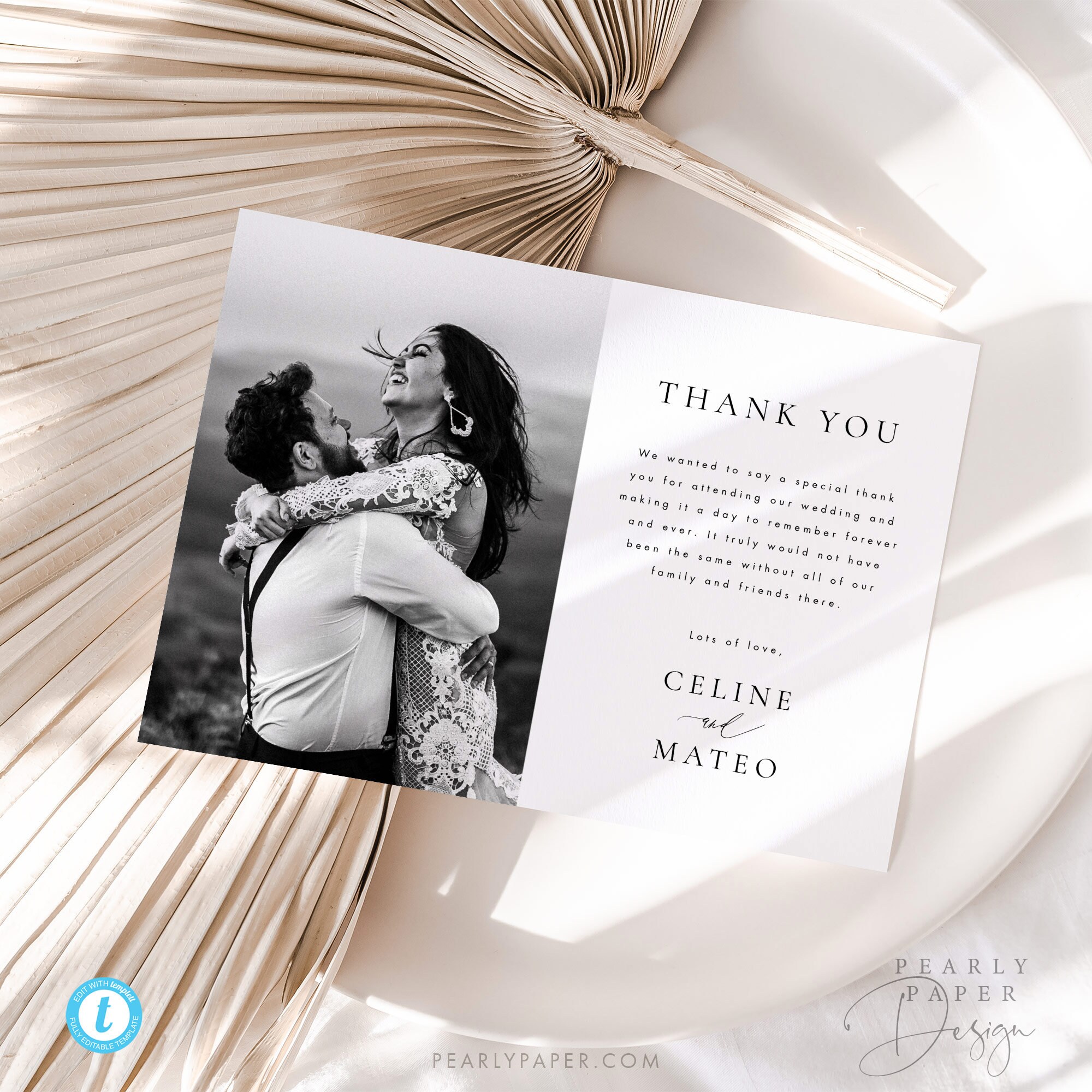 Wedding Thank You Card Template Digital Download Printable 