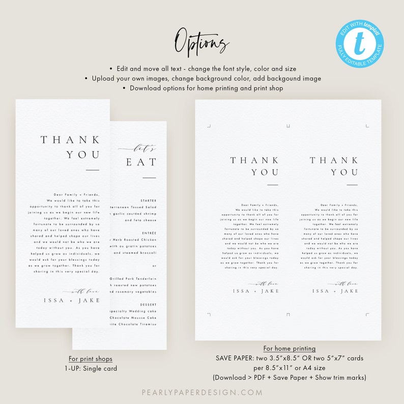 Elegant Thank you and Menu Template Download Modern Wedding Menu Napkin Note Menu Cards Editable Menu wedding DIY menu 36 image 4
