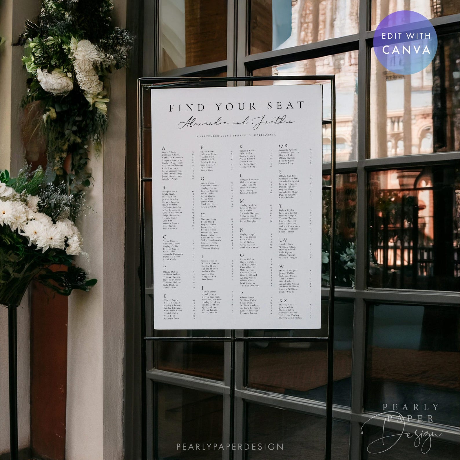 Alphabetical Seating Chart Template, Minimalist Wedding Seating Sign ...