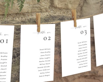 Simple Table numbers Seating Chart Cards Template, Wedding Seating Plan Printable Table Seating Cards Templett #36