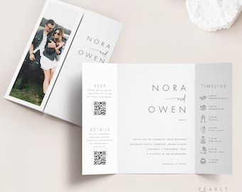 Gatefold Wedding Invitation Template Download with QR Code Printable Wedding Invite Modern Wedding Invitation Set Templett #064