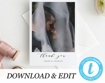 Editable Thank you photo template, Templett, Rustic Wedding Boho Wedding Simple elegant DIY Printable wedding instant download 06