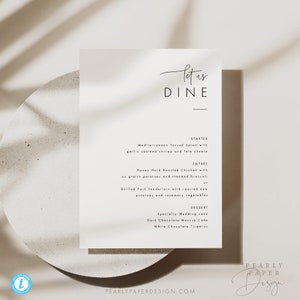 Modern Menu Template Download, Wedding Menu Templett, Minimalist Dinner Menu, Printable Menu, DIY Wedding Menu #064