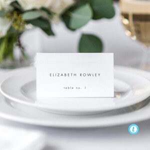 Modelo de cartão de lugar para download, cartões de lugar de casamento minimalistas, cartão de assento de nome de casamento moderno, cartões de lugar editáveis, Templett 21