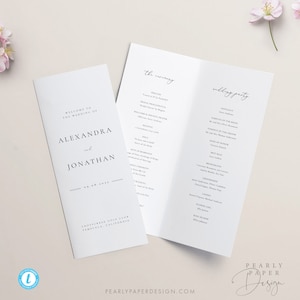 結婚式 二つ折りプログラム シンプルなプログラム テンプレート ブックレット エレガントな結婚式の式次第 編集可能な結婚式プログラム テンプレート #10