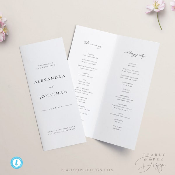 Wedding Ceremony Bifold Program Simple program template Booklet Elegant wedding order of service editable wedding program Templett #10