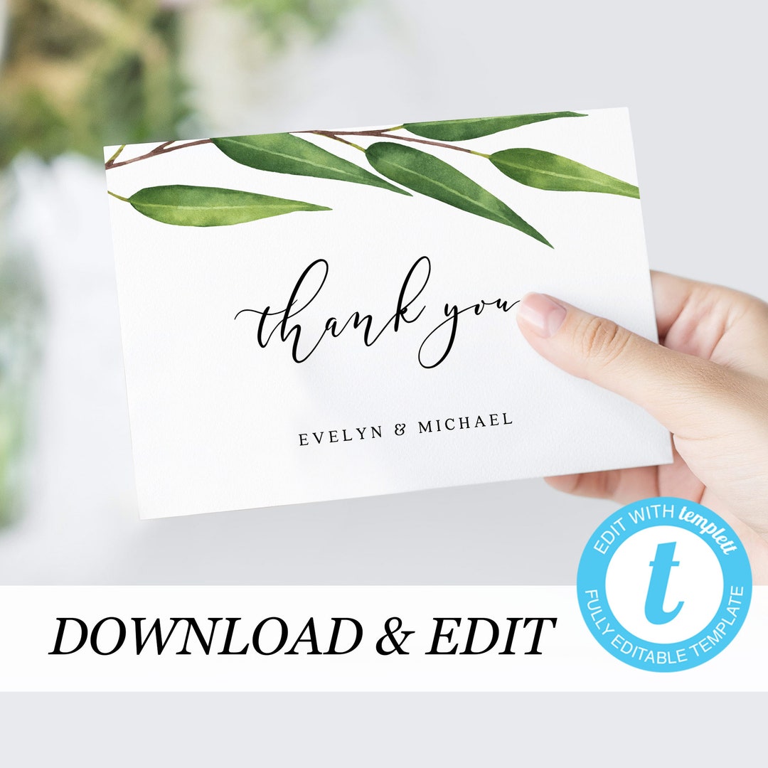 Rustic Wedding Thank You Card Template Thank You Note Wedding Green ...